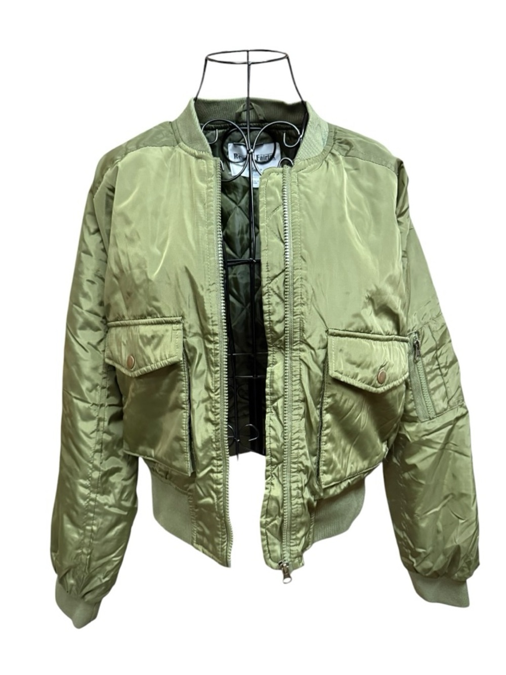 Reserve Fairfax Large Cropped Quilted Bomber Jacket - Olive Green - Picture 2 of 8